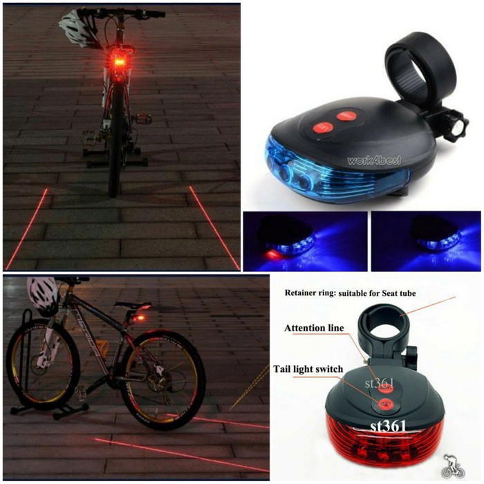 SHABRINA_FASHION!!!  Lampu Laser Belakang Sepeda 5 Led Untuk Peringatan Keamanan