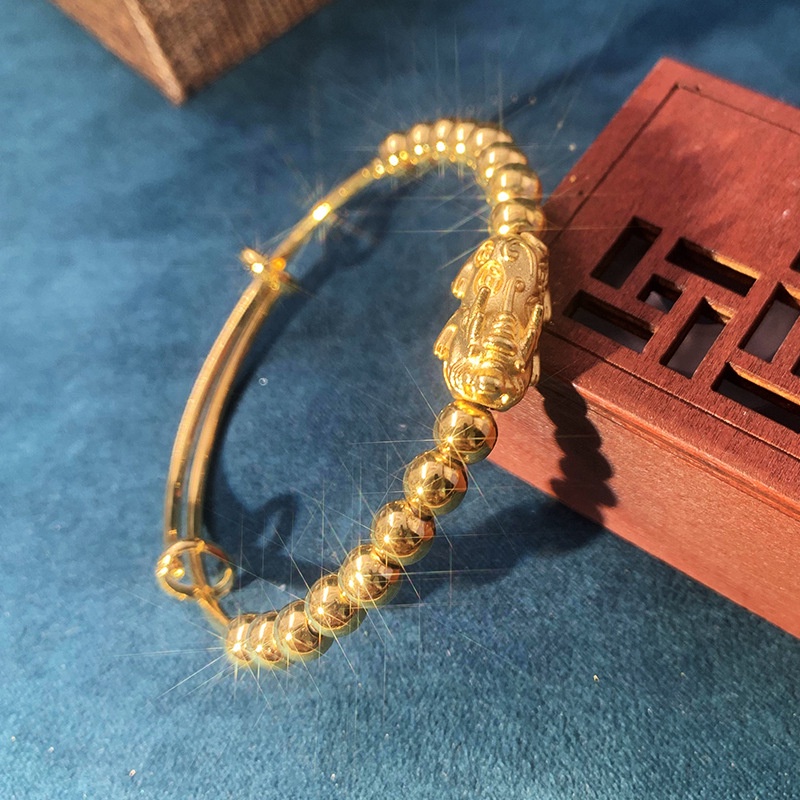 Gelang Manik-Manik Bola Pixiu Gold plated Emas Asli Kadar 375 Gaya Korea Klasik Untuk Wanita