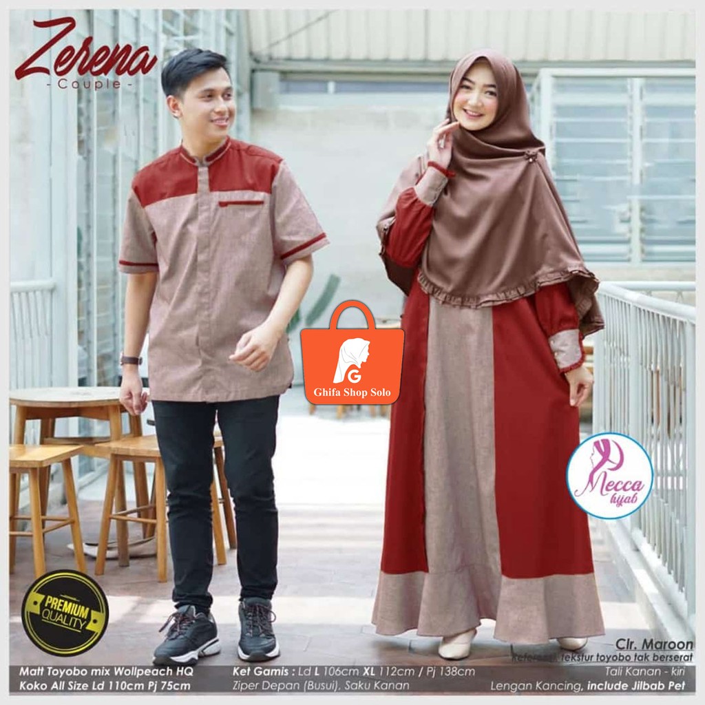 [COD] Baju Couple Pasangan Baju Couple Muslim Gamis Couple Pasangan Toyobo Mix Wolpeach Zerena Mecca