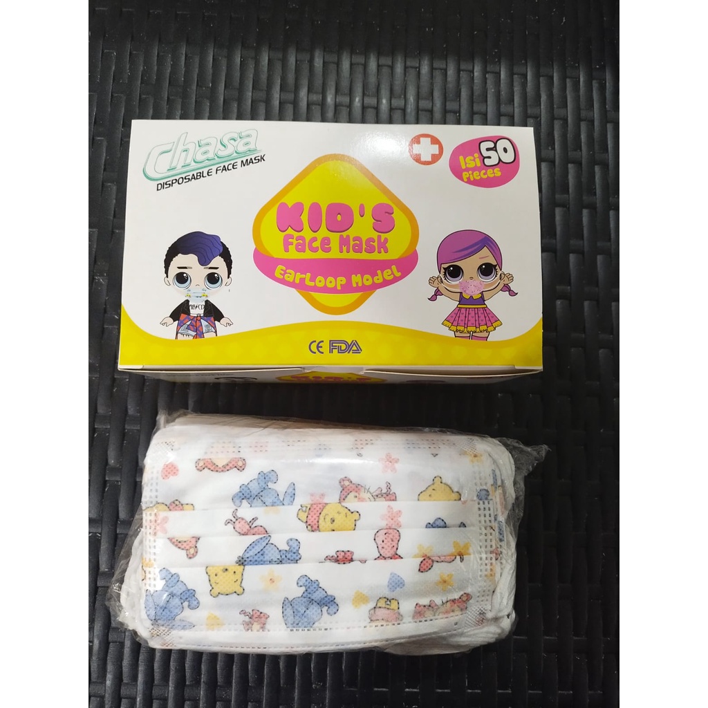 Masker Anak 3ply isi 50 Pcs Earloop 3-14 Tahun Premium Quality