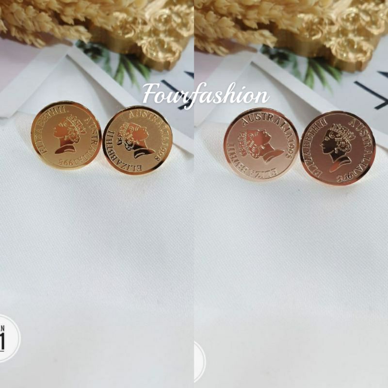 Fourfashion Anting Tusuk Titanium Vintage Queen Coin AK013