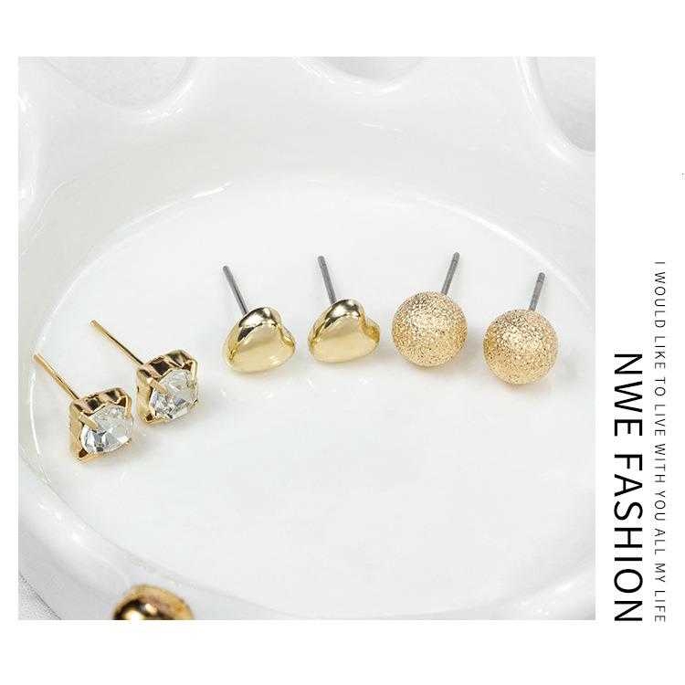 Set 12 Pasang Anting Tusuk Bentuk Segitiga + Mutiara + Kristal untuk Wanita