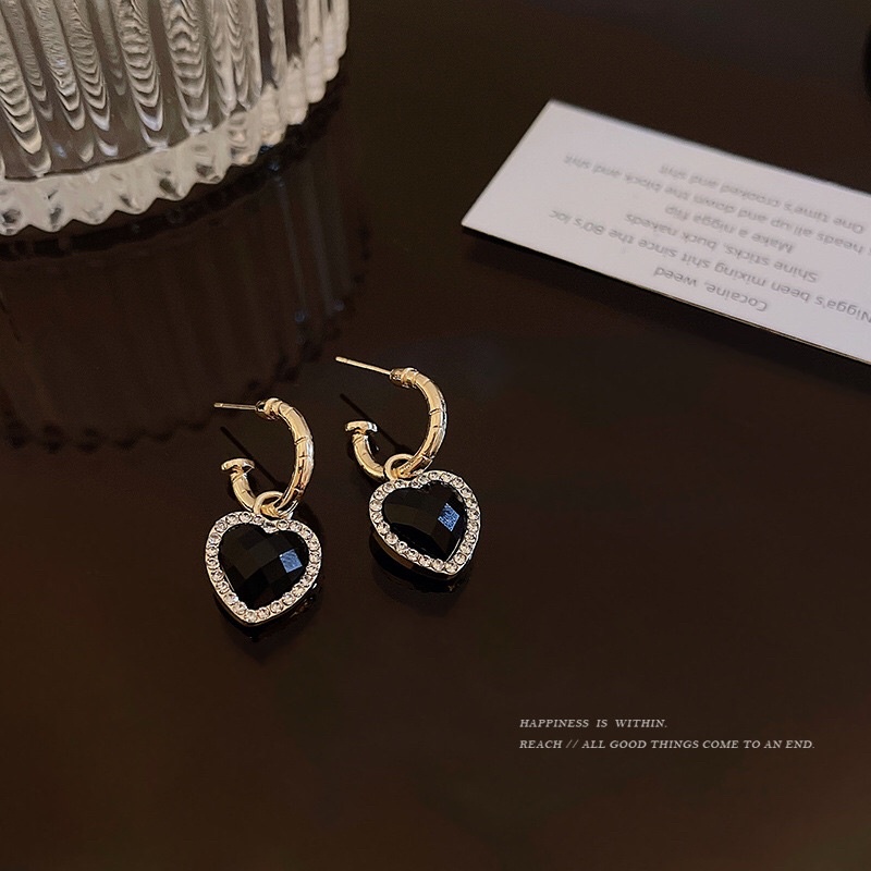 Anting Rodium Black Love Korea Style Fashion Elegan Style