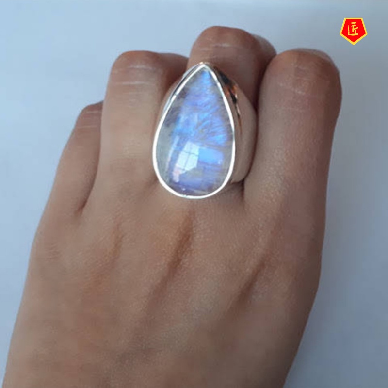 [Ready Stock]European and American Retro Moonstone Ring Punk Exaggerated