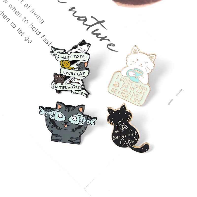 Bros pin enamel Desain Hewan Kucing Kopi Untuk Hadiah Anak