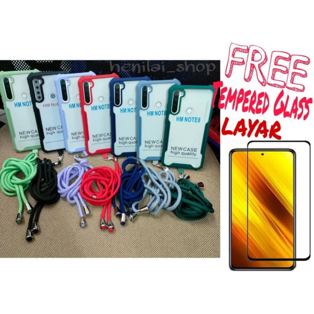 CASE XIAOMI Redmi 8 9 9A 9C Redminote 9 9 Pro 8 Pro Free TG Layar Shockproof Tali Gantungan hp