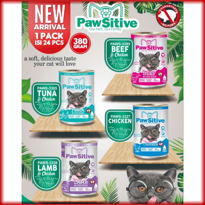 Makanan Kucing Pawsitive Kaleng 380g All Varian / Makanan Basah / Wet food