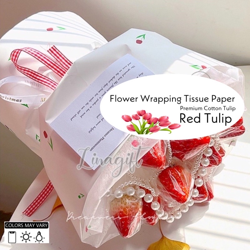 ( 5 Lembar ) PREMIUM COTTON TULIP - FLOWER WRAPPING TISSUE PAPER -  KERTAS BUNGA TISU KARANGAN BUKET BUNGA MOTIF