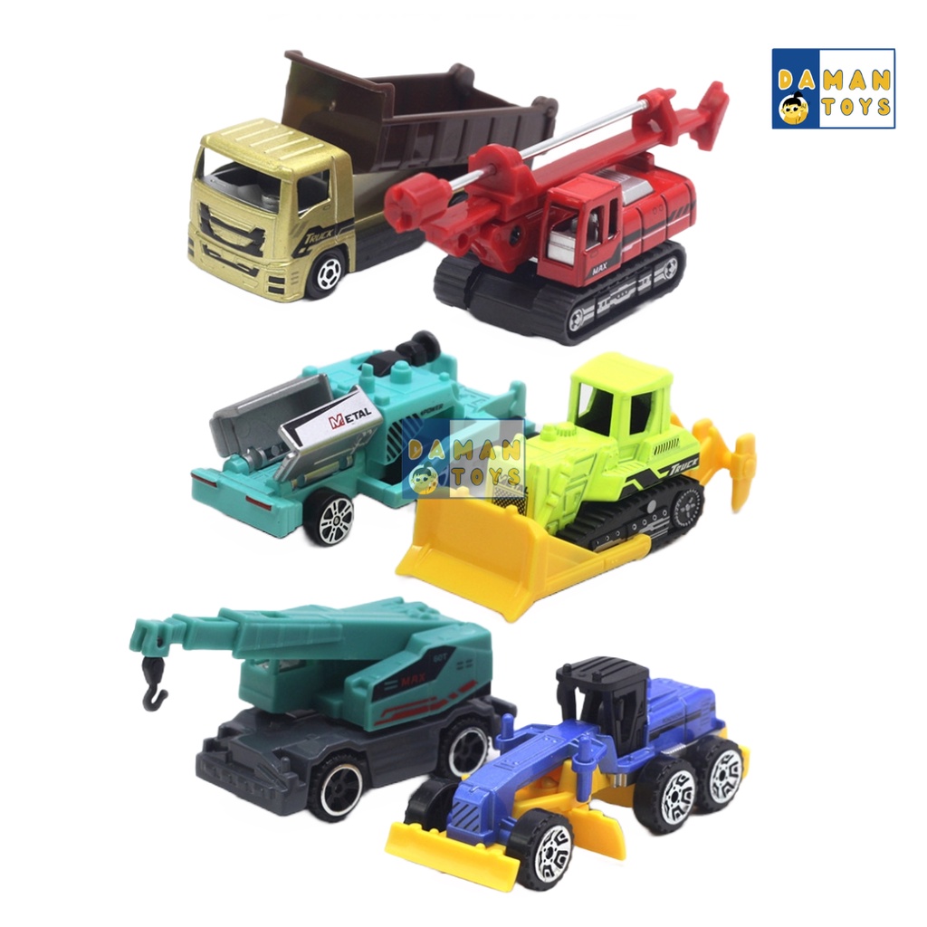 Diecast Truck Alat Berat Truk Excavator Metal Die Cast Miniatur Bulldozer Dump Truck Excavator Forklift  Roller Tanker Mainan Anak laki