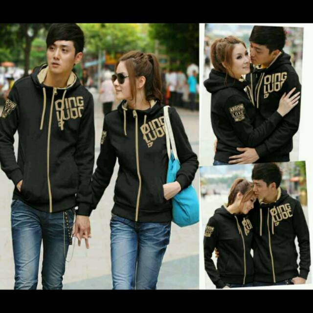 Jaket hoodie couple qing hitam sablon coksu