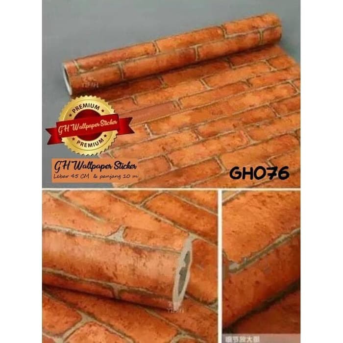 GH076 Wallpaper ORANGE BRICK BATA 10 m X 45 cm Walpaper Stiker Dinding