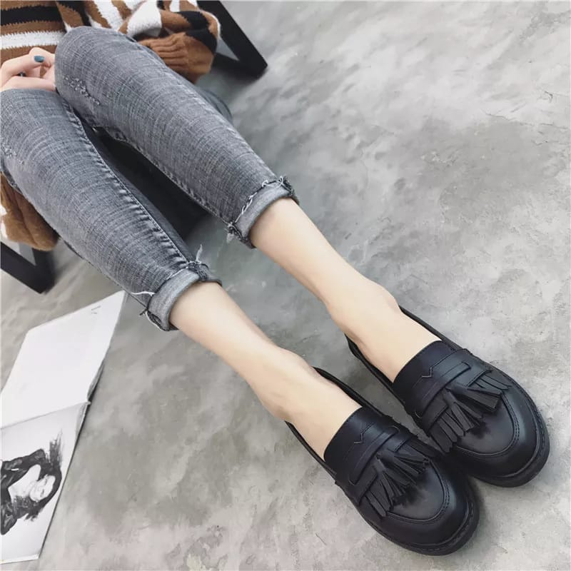 fakhrieshop- SEPATU WANITA DOCMART LOAFERS PREMIUM BLACK DOF 904