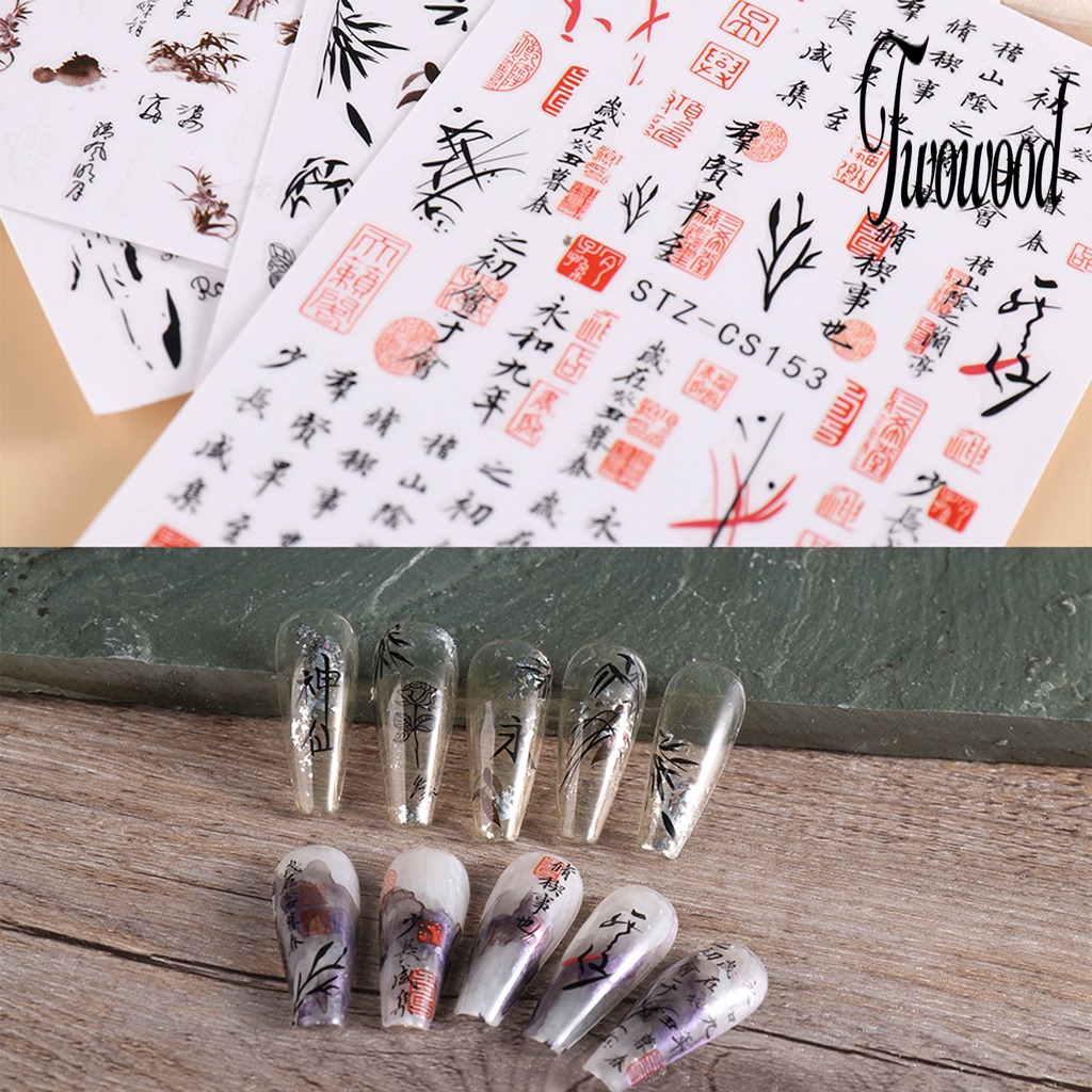 Twowood 3 Lembar / Set Stiker Kuku Motif Bunga Cat Air Ultra Tipis Untuk Nail Art / Manicure DIY