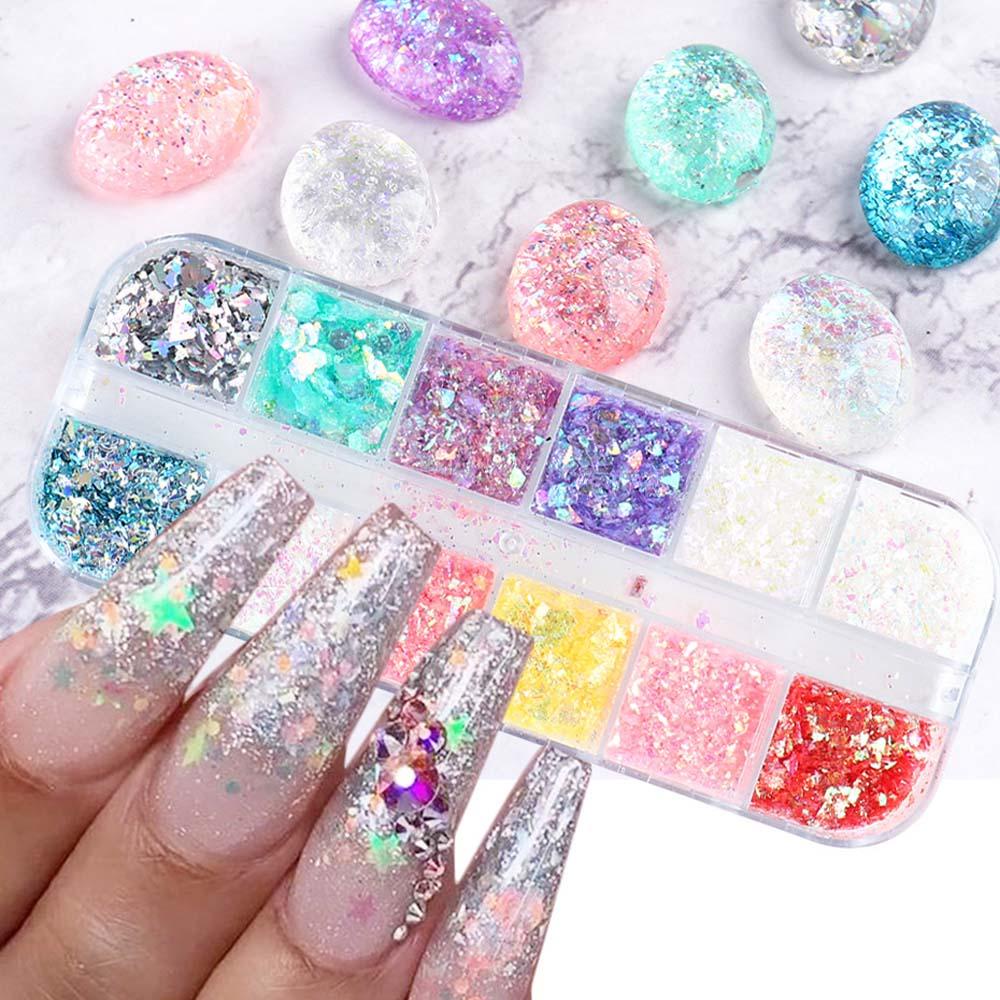 Mxbeauty Nail Art Sequin Warna-Warni Ultra-Tipis Laser Manicure Aksesoris