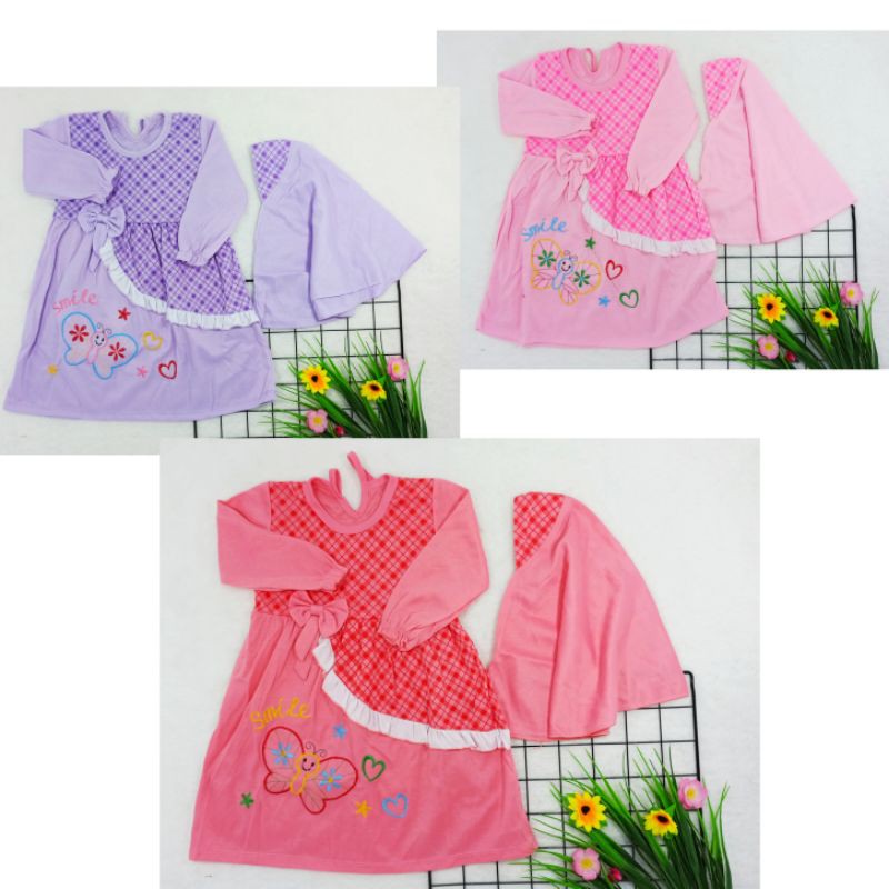 [Ss-7016] Baju Gamis Anak + Jilbab uk 3-18bulan, Gamis Anak Trendy, Syari'i Anak, Baju Anak Muslimah