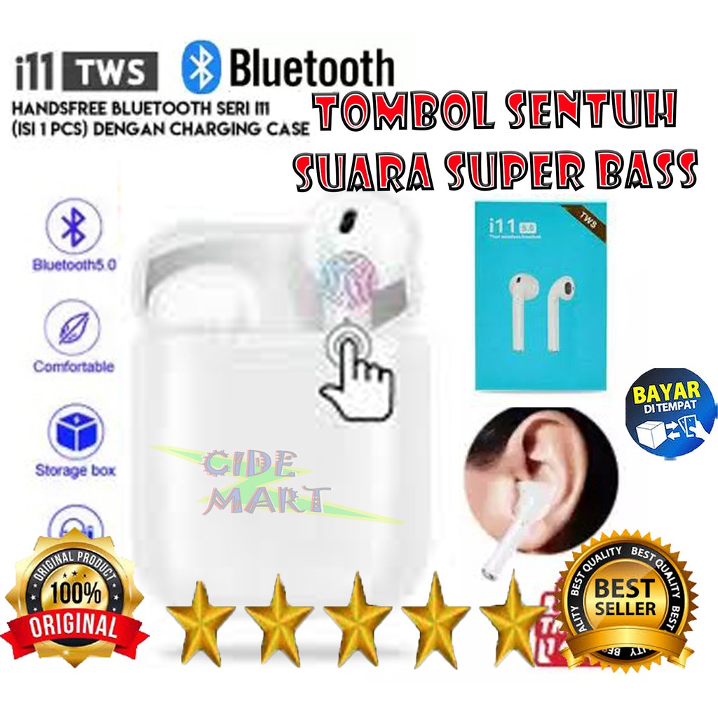 [BISA COD] HEADSET BLUETOOTH i11S / EARPHONE WIRELESS I11 S TWS 5.0 STEREO BASS