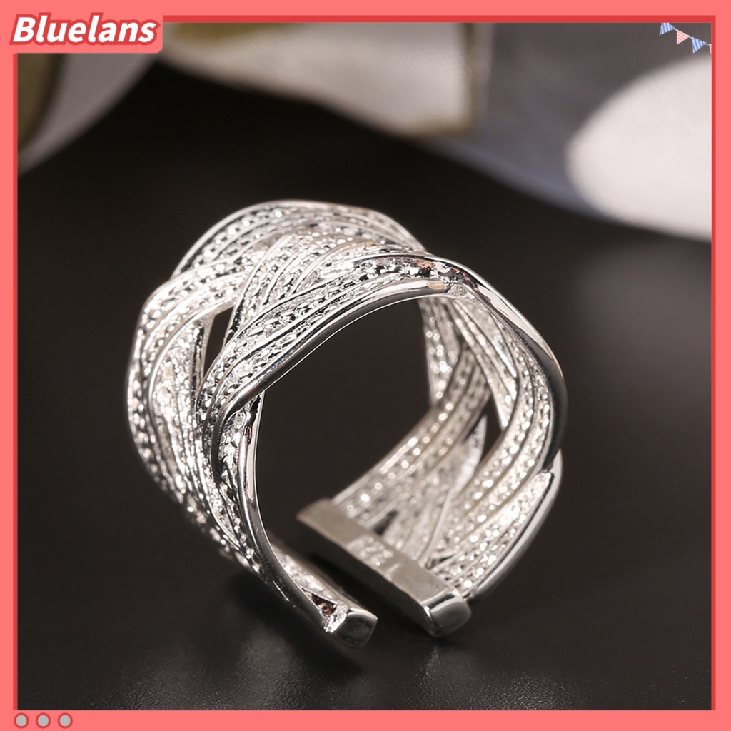 Bluelans Women Fashion 925 Silver Plated Ethnic Style Opening Claw Mesh Finger Ring Party