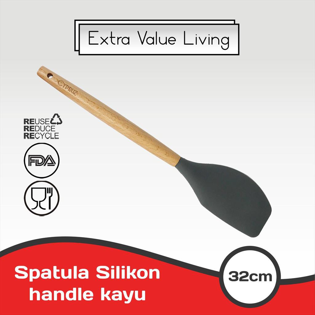 CYPRUZ Spatula Silikon Lengkung Gagang Kayu EVL-AM-0937-AU-LK