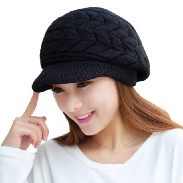 TOPI KUPLUK MUSIM DINGIN WANITA - WINTER CAP HANGAT - WOL RAJUT HAT