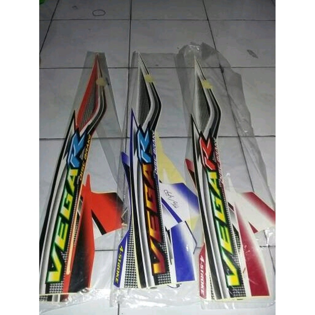 striping  sticker yamaha vega R lama 2005 orange - biru putih - merah putih