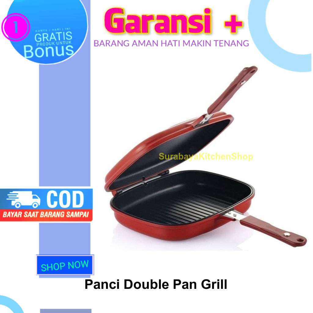 HAPPY CALL Panci Double Pan Grill 32 Cm Pemanggang Tanpa Minyak Bolak Balik