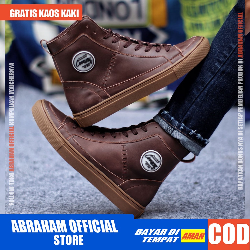 ABRHM DANTE HIGH Sepatu Sneaker Pria Sepatu Pria Casual Kulit Asli Cowo/Cowok Sepatu Sneakers Pria Sepatu Kasual Original