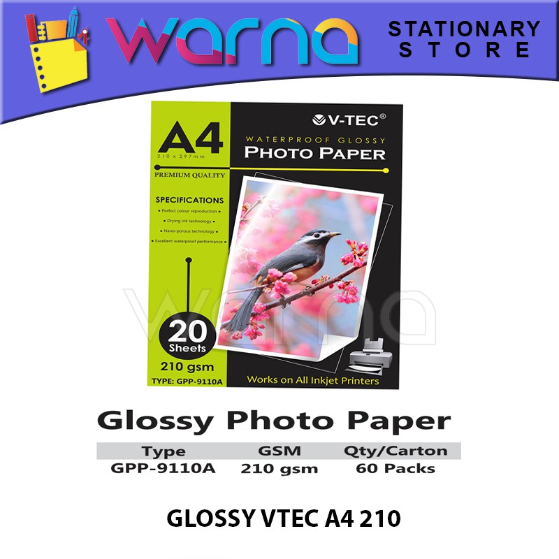 

KERTAS FOTO PHOTO PAPER GLOSSY VTEC A4 210