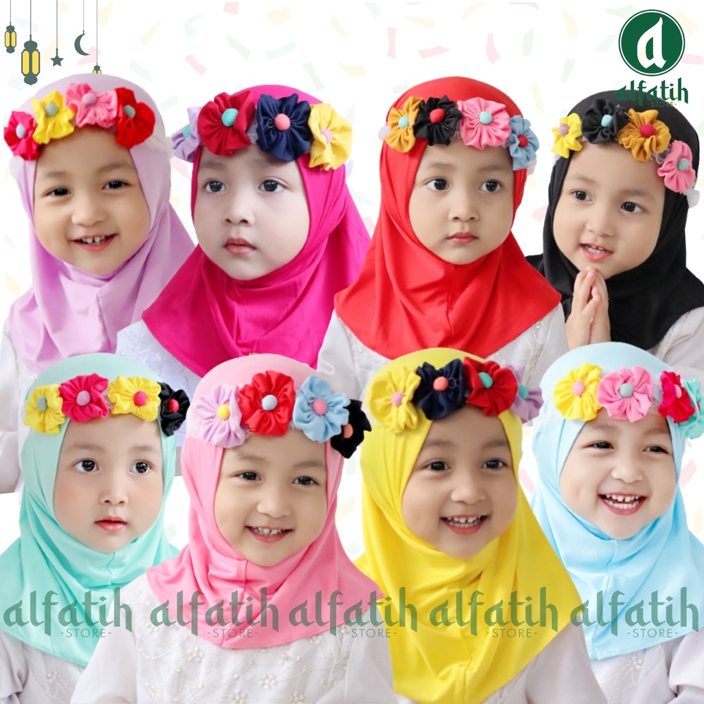 3.3 LNS  Jilbab Anak Syiria Bando Bunga Kombinasi Tila/hijab bayi/kerudung instan/hijab anak iman