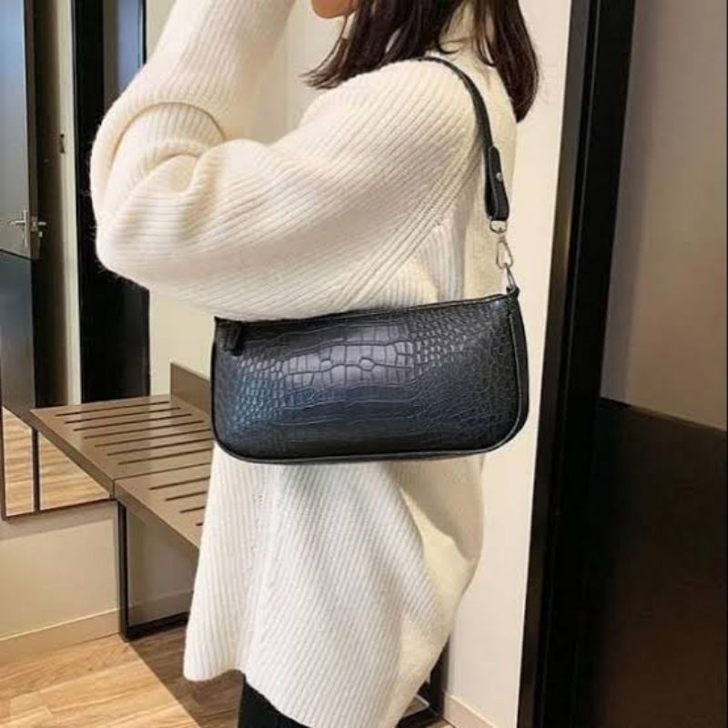 Tas Bahu Wanita Korea Bahan Croco Model Simple Elegan Tahan Air Shoulder Bag Wanita Korea Sling Bag Wanita Korea Tote Bag Simple Fashion Wanita Tas Make Up Wanita Tas Kondangan Wanita Pounch Make Up Tas Pesta Wanita Tas Artis Tiktok