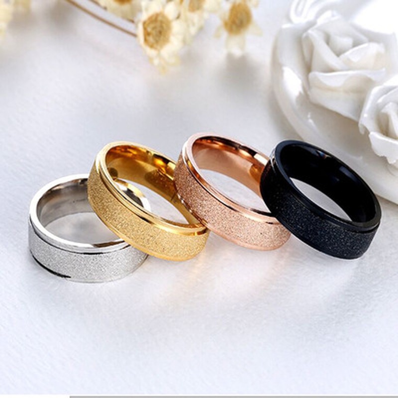 4 Colors Classic Simple Electroplating Stainless Steel Frosted Ring/ Creative Double Step Couples Ring