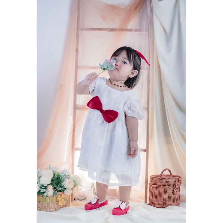 Promo !! Dress baby girls import / Dress big plain ribbon import uk 6bln-2th