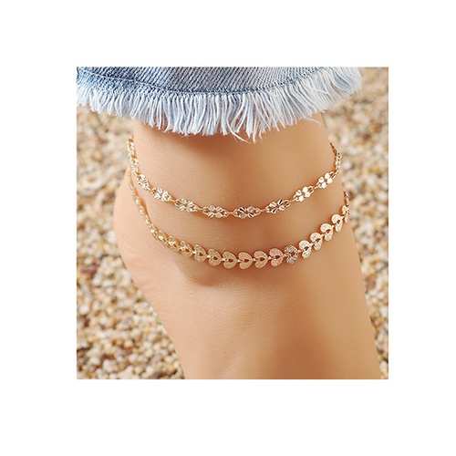 LRC Gelang kaki Fashion Golden Love Alloy Anklet Set Y64460