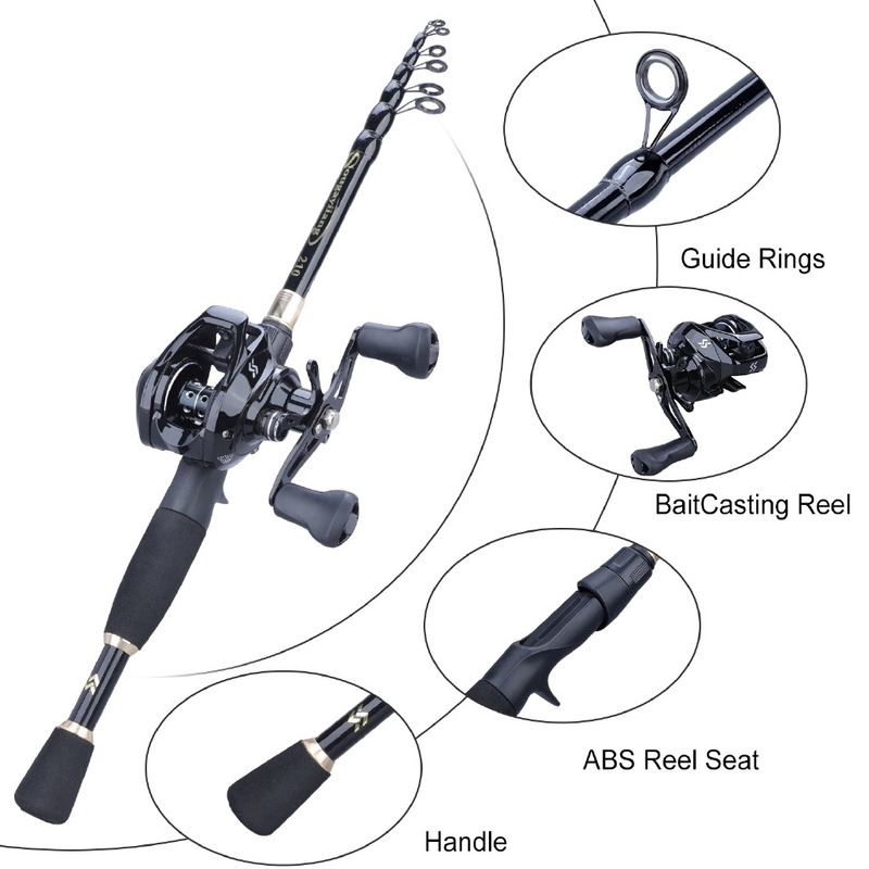 Sougayilang Telescopic Fishing Rod Reel Set 1.8m-2.4m Ultralight Weight Casting Fishing Rod dan 7.2:1 Gear Ratio 12 + 1BB Baitcasting Fishing Reel Combo pancingan set lengkap