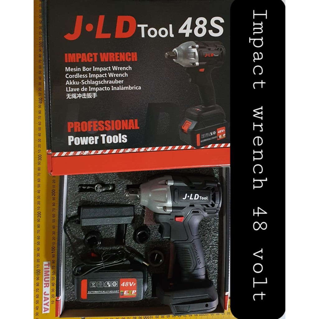 Cordless Impact Wrench 48V Brushless JLD 48S Bor Obeng Kunci 48 Volt 1 Baterai Batere