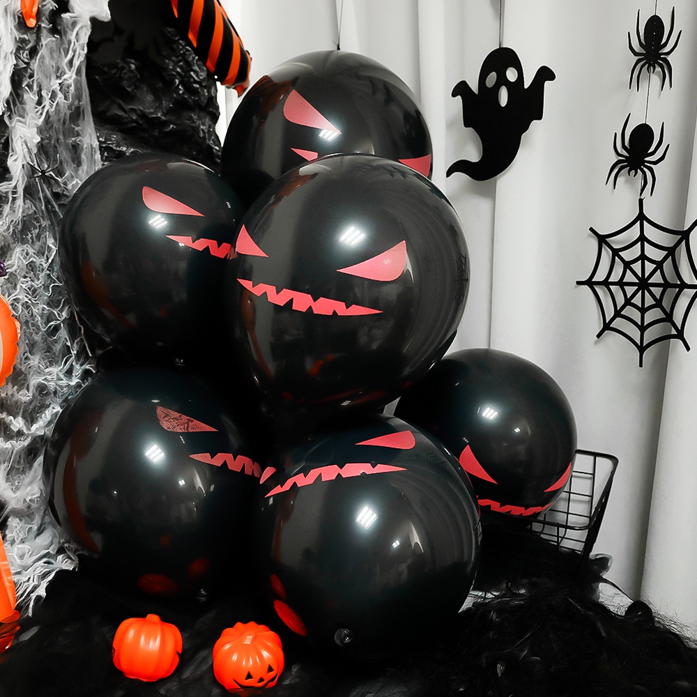 10pcs Balon Latex Tebal Motif Print Tangan Tengkorak Warna Hitam Ukuran 12 &quot;Untuk Dekorasi Halloween