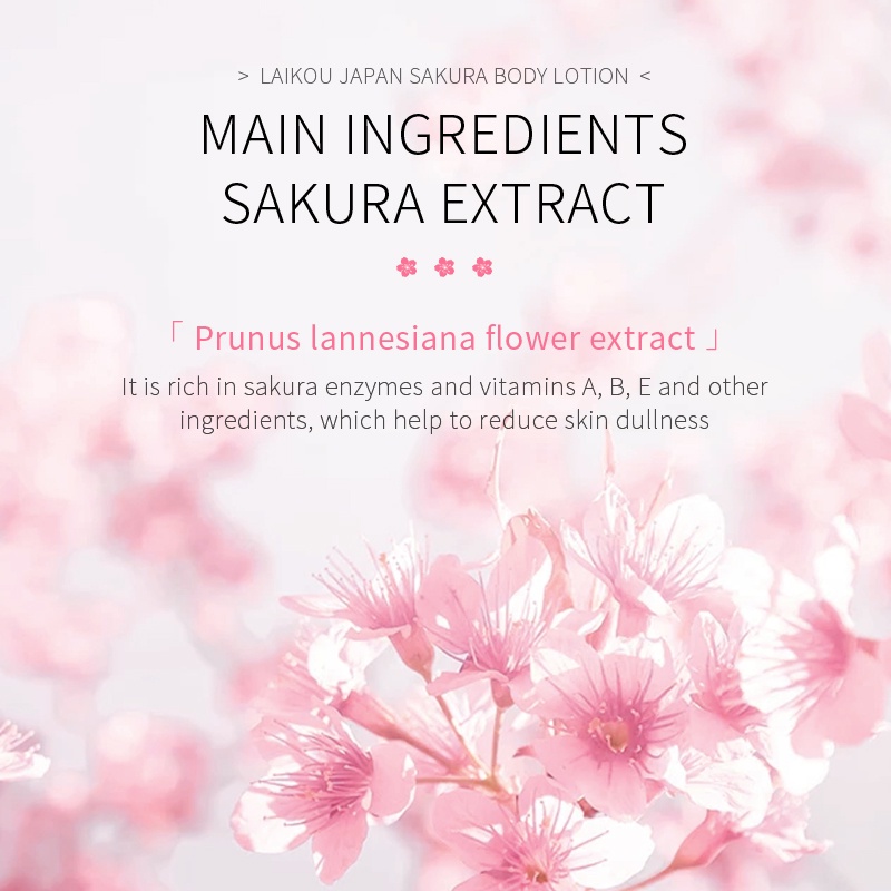 LAIKOU Sakura Lotion Badan Bersinar Menghidrasi Menghilangkan Kerutan Menghaluskan Kulit 120g