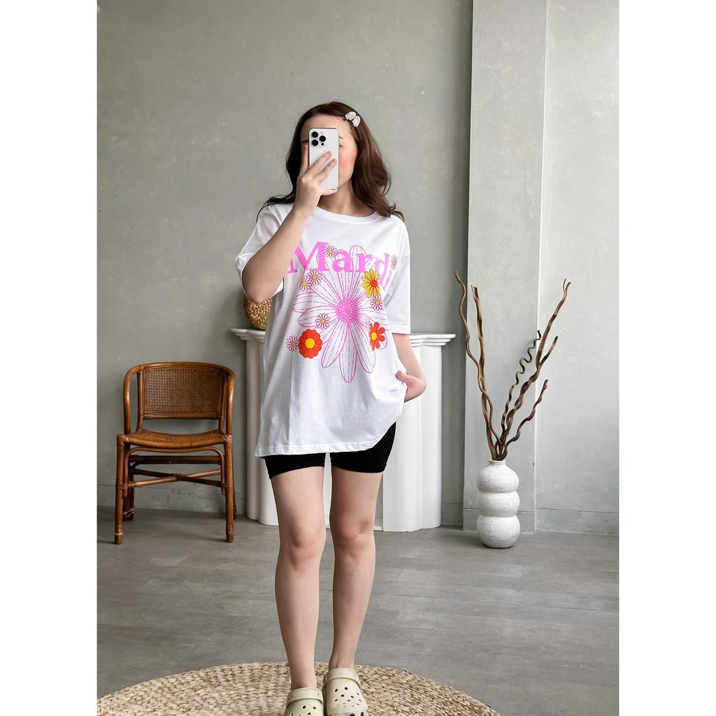 INFINITEE Kaos Oversize Wanita Atasan Wanita Jumbo Bahan Cotton Combed 30s Flower