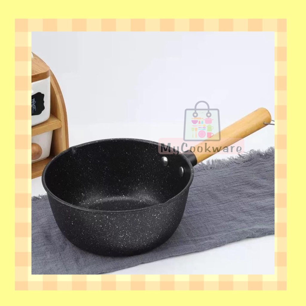 Panci susu panci indomie stainless hitam gagang kayu ekonomis S1820