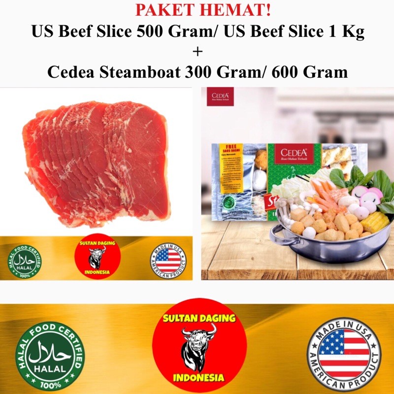 

PAKET SHABU KOMPLIT SHABU US BEEF 500 GRAM + 300 GRAM CEDEA STEAM ATAU 1 KG BEEF SLICE + 600GR STEAM