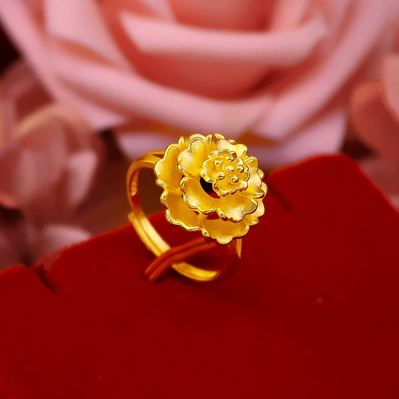 Cincin Lapis Emas Desain Bunga Gaya Vintage Untuk Wanita