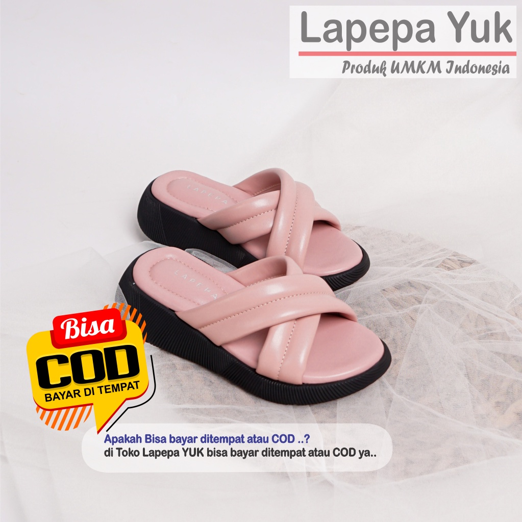 LAPEPA YUK - Sandal Platform Anak Perempuan Usia 2 sampai 10 Tahun NADHIRA KIDS  Sendal Anak cewek Wedges Wanita Empuk Model Silang Warna LIGHT SALEM Pink Soft adek kakak cewe Slop Usia Umur 3 4 5 6 7 8 9 thn Tahun Premium Ori Original Mall Official Store