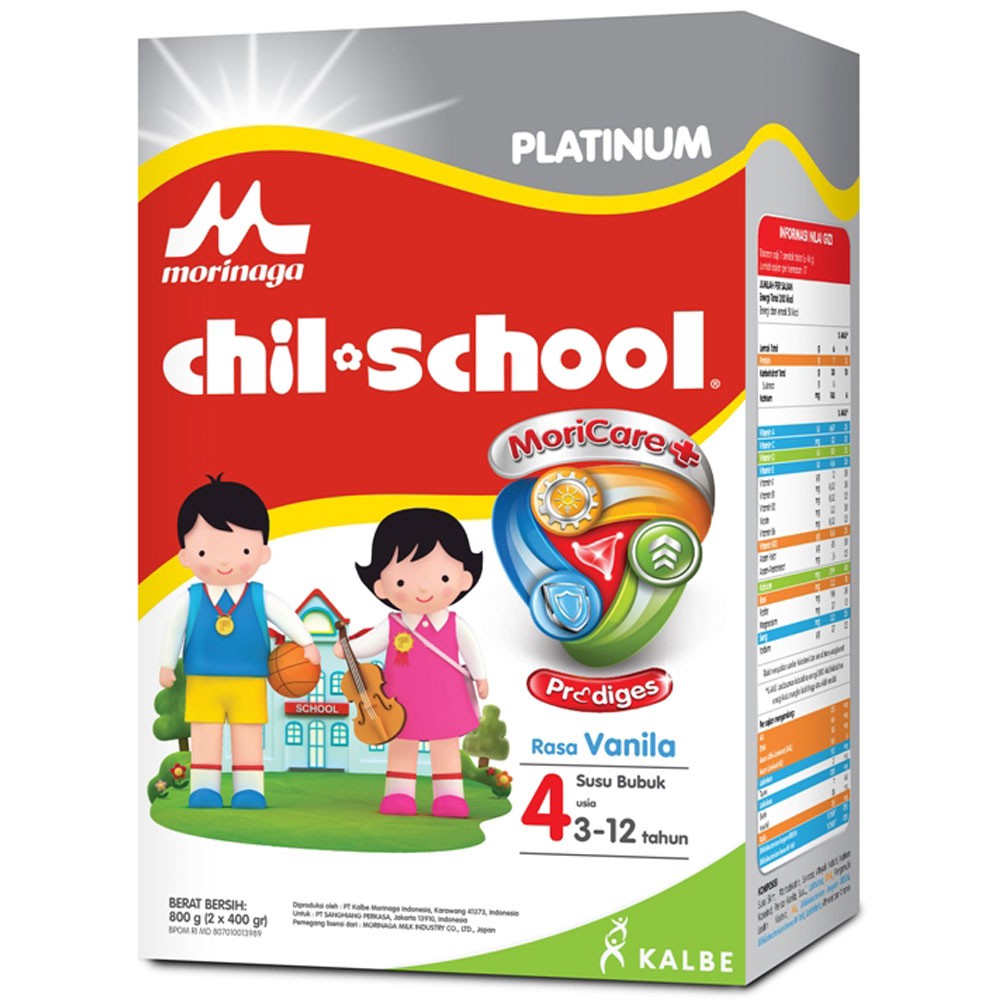 

SUSU MORINAGA CHIL SCHOOL PLATINUM MORICARE 800 GR RASA COKELAT / VANILA / MADU