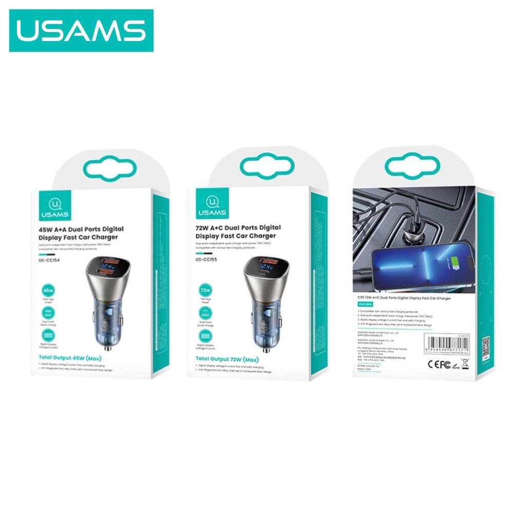 USAMS C29 Car Fast Charger Mobil Dual Port Digital Display