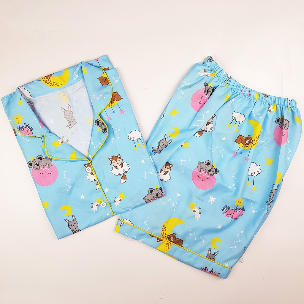 Setelan Piyama Dewasa Celana Pendek Lengan Pendek Hotpant All Size-HPL KOALA MOON BLUE