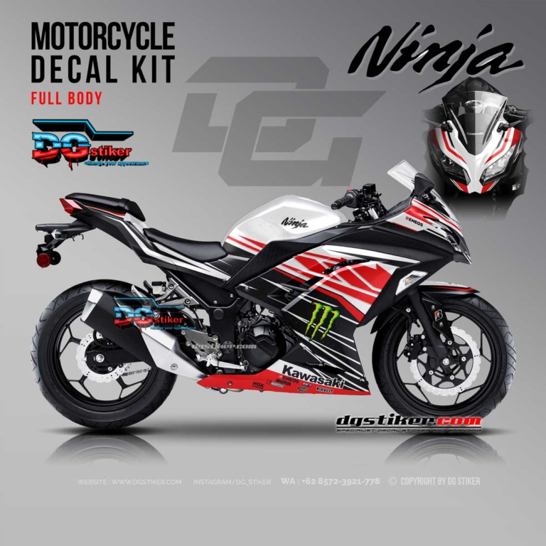 Decal Stiker Ninja 250 FI Merah Putih Garis