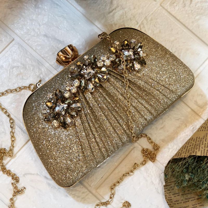 Tas Pesta AMELIA Embellished Crystal Box Clutch