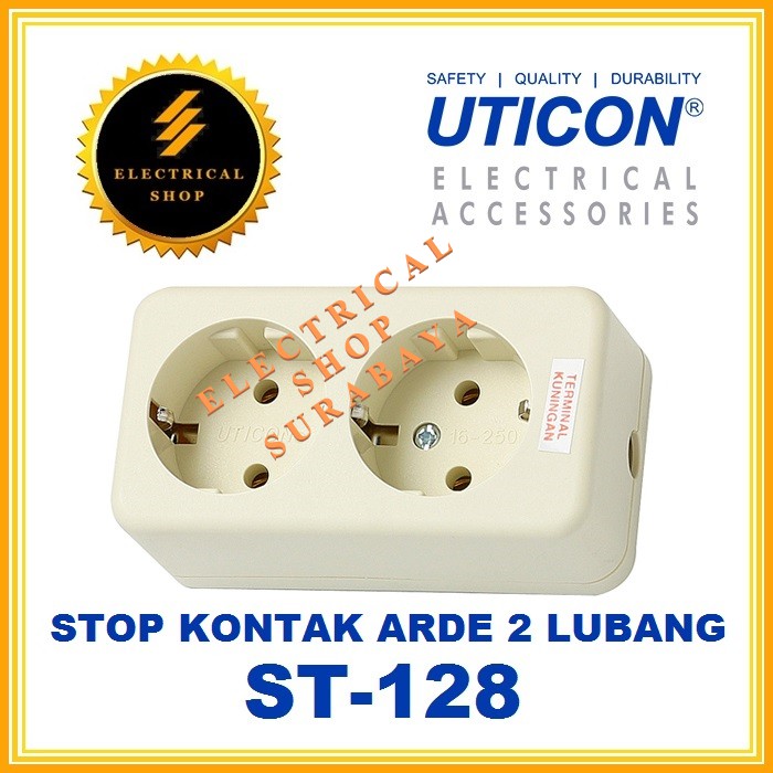 UTICON STOP KONTAK ARDE 2 LUBANG PUTIH ST-128 (HRG GROSIR) ST128 2P LOBANG SNI ORIGINAL PROMO MURAH