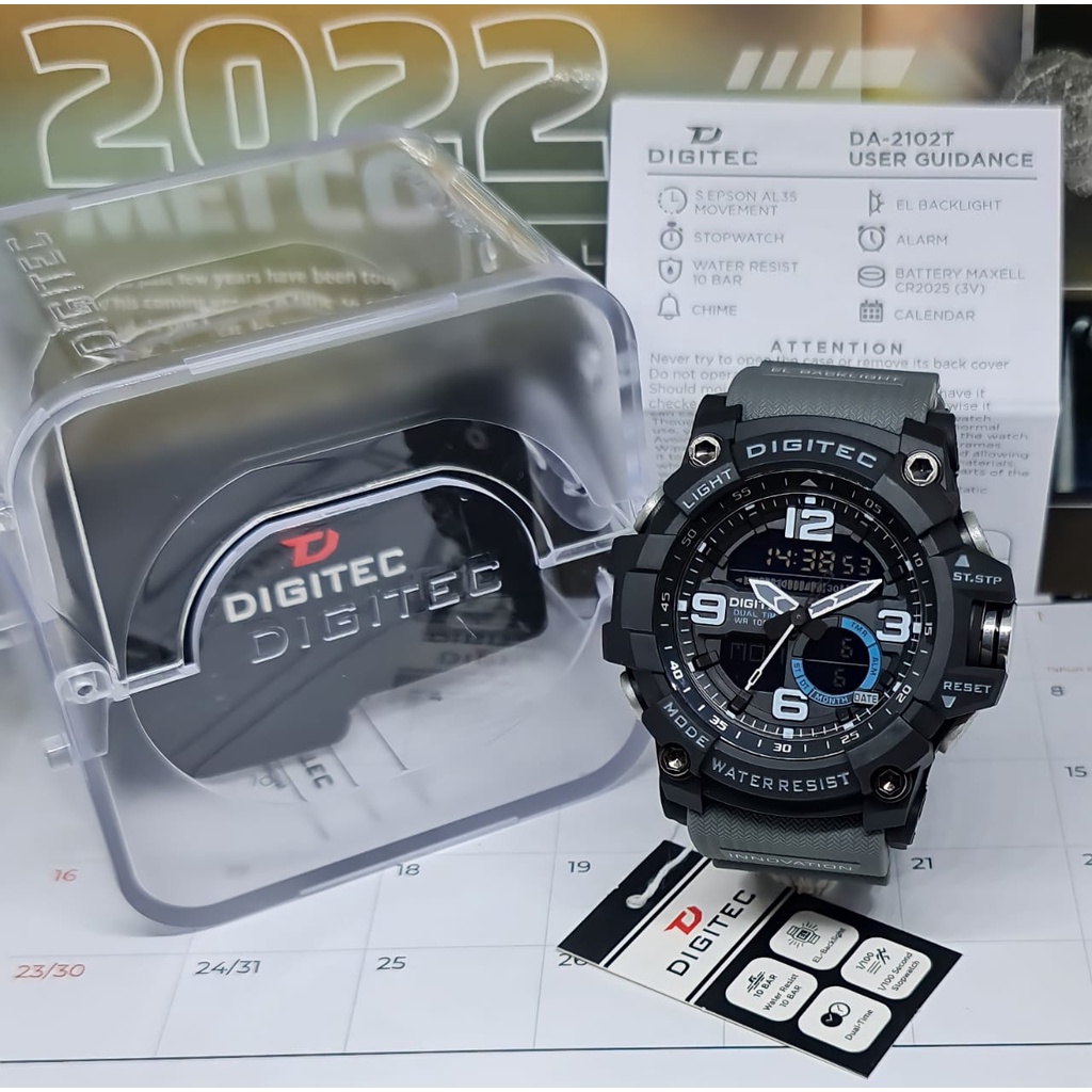 JAM TANGAN PRIA DIGITEC DA 2102 / DG 2102 / DIGITEC 2102 ORIGINAL DOUBLE TIME TAHAN AIR