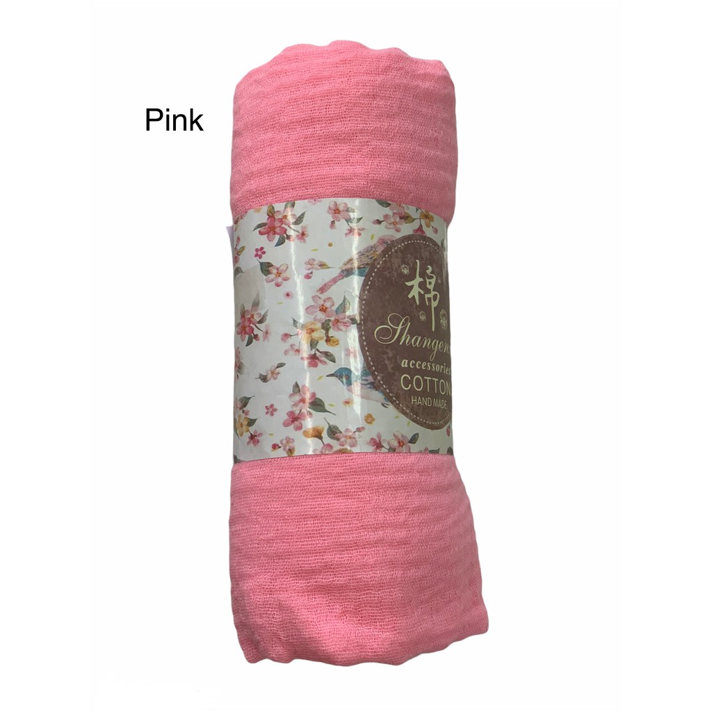 RI04-RI06 FUNSTORE HIJAB PASHMINA CRINKLE SHAWL COTTON WIDE JILBAB BAHAN KATUN PREMIUM IMPORT-Pink