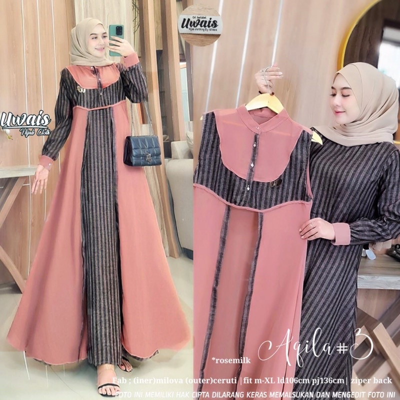 DRESS MUSLIM WANITA [RESTOK] Aqila #1 #3 Dress by Ori Uwais Hijab “Gamis Muslimah Katun Salur mix Ce